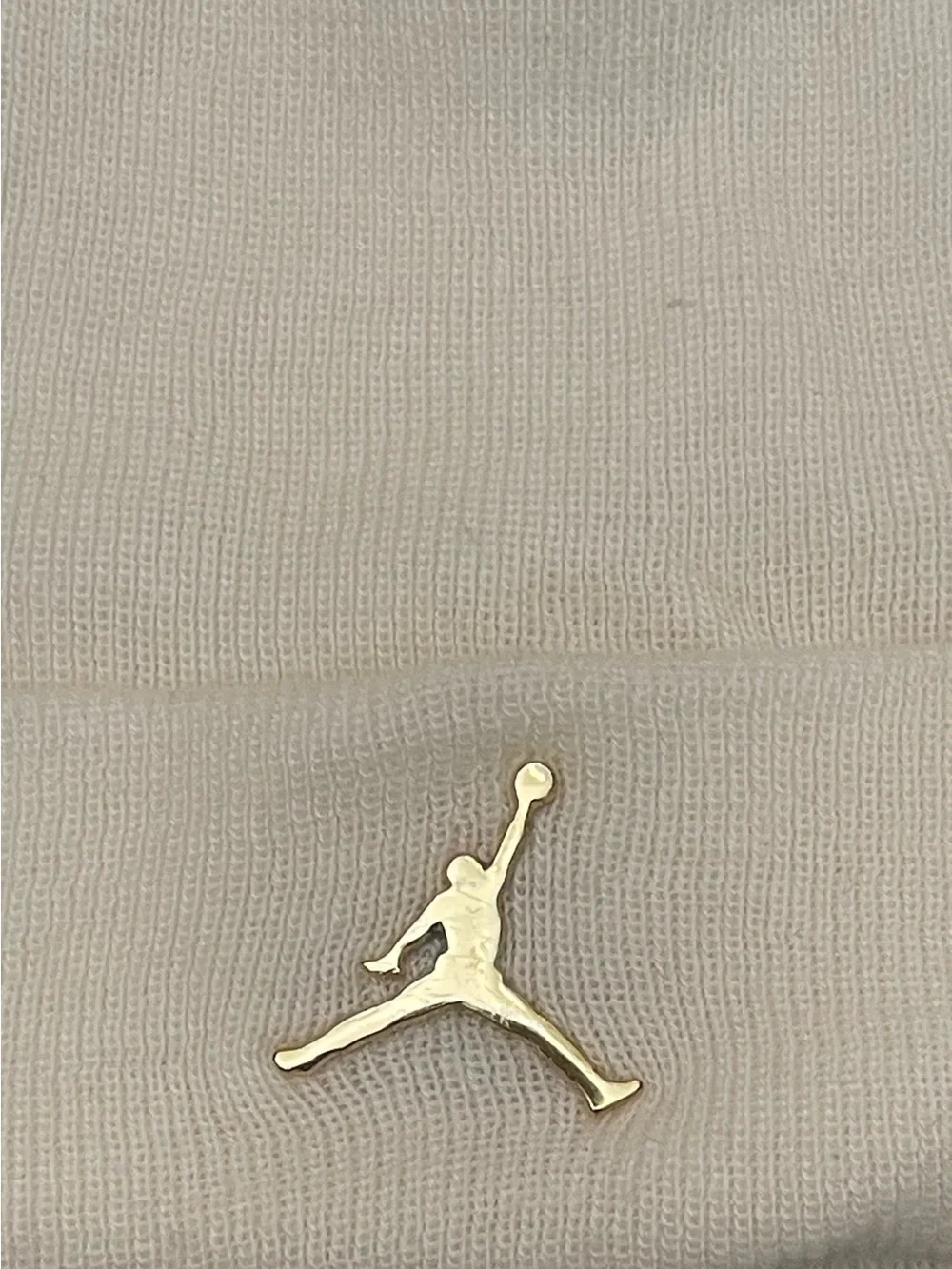 Jordan Unisex Off-White Cuffed Knit Beanie w/Gold Metal Jumpman